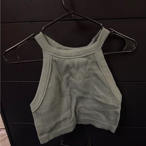 Aerie Green Ribbed Crop Tank Top